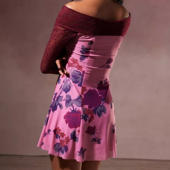 NWT UO Kimchi Blue Sydney Off The Shoulder Pink Mini Dress - Picture 2 of 5